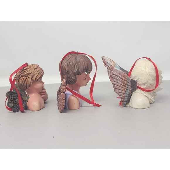 Set Of 3 Angel Head‎ Christmas Tree Ornaments With Red Ribbon Hangers - Picture 4 of 12